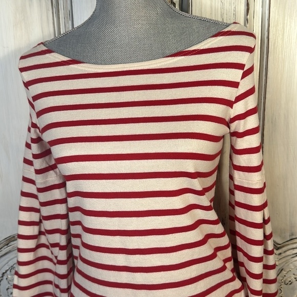 Madewell x Armor Lux Made in France Red and Cream Long Bell Sleeves Top - Picture 4 of 12